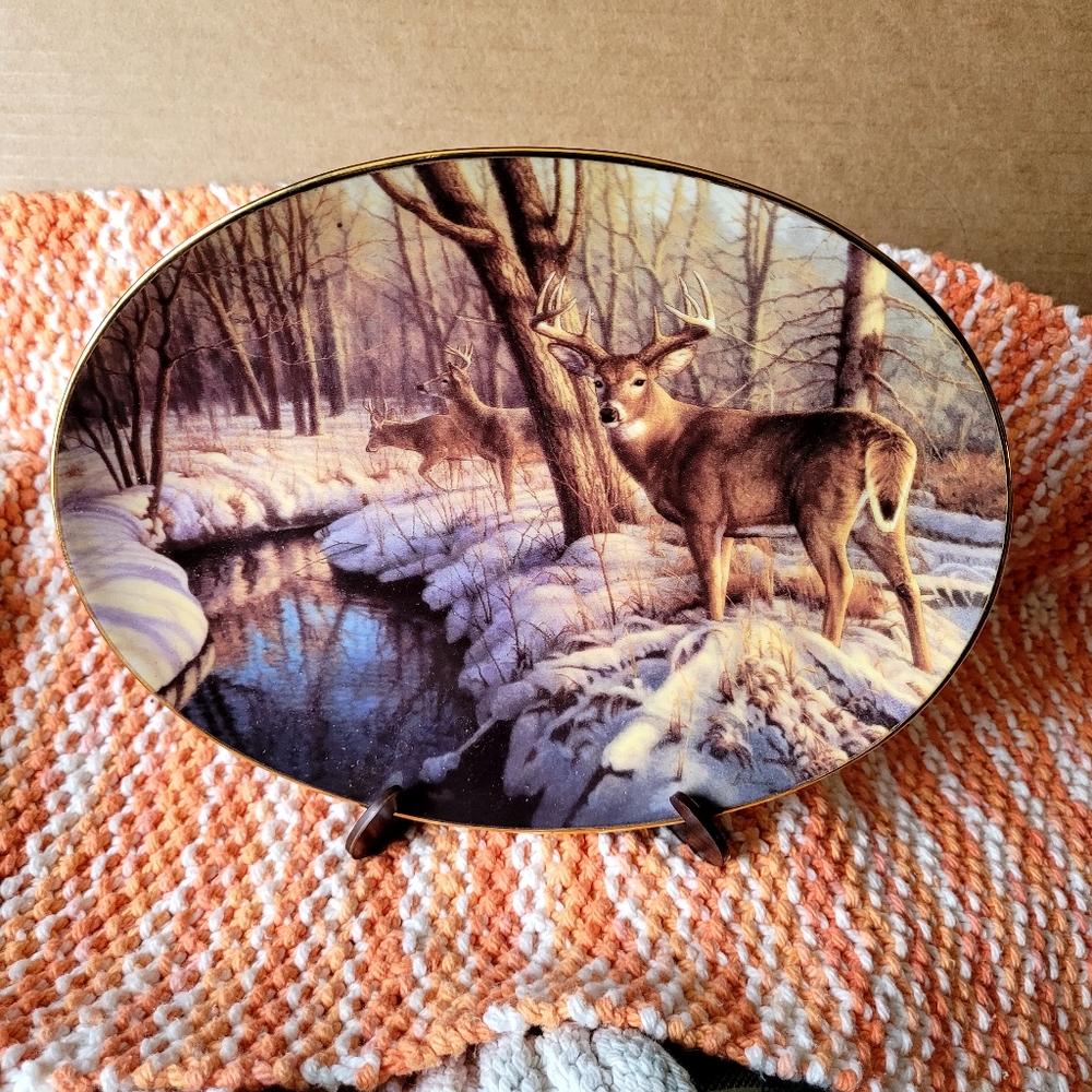 Franklin Mint Deer Winter Scene Decorative Plate